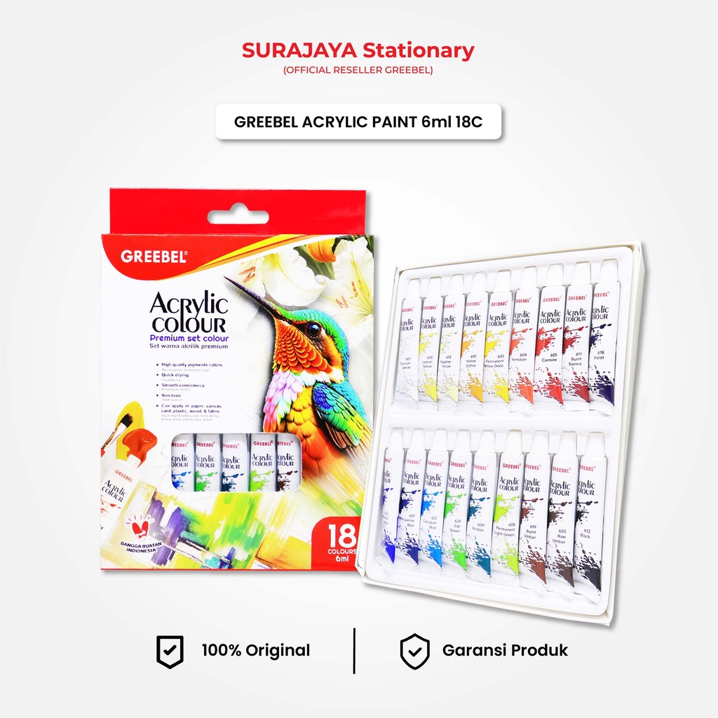 

Acrylic Paint Greebel / Cat Akrilik 6ml 18 Warna / Cat Lukis Canvas Warna Cerah Pekat