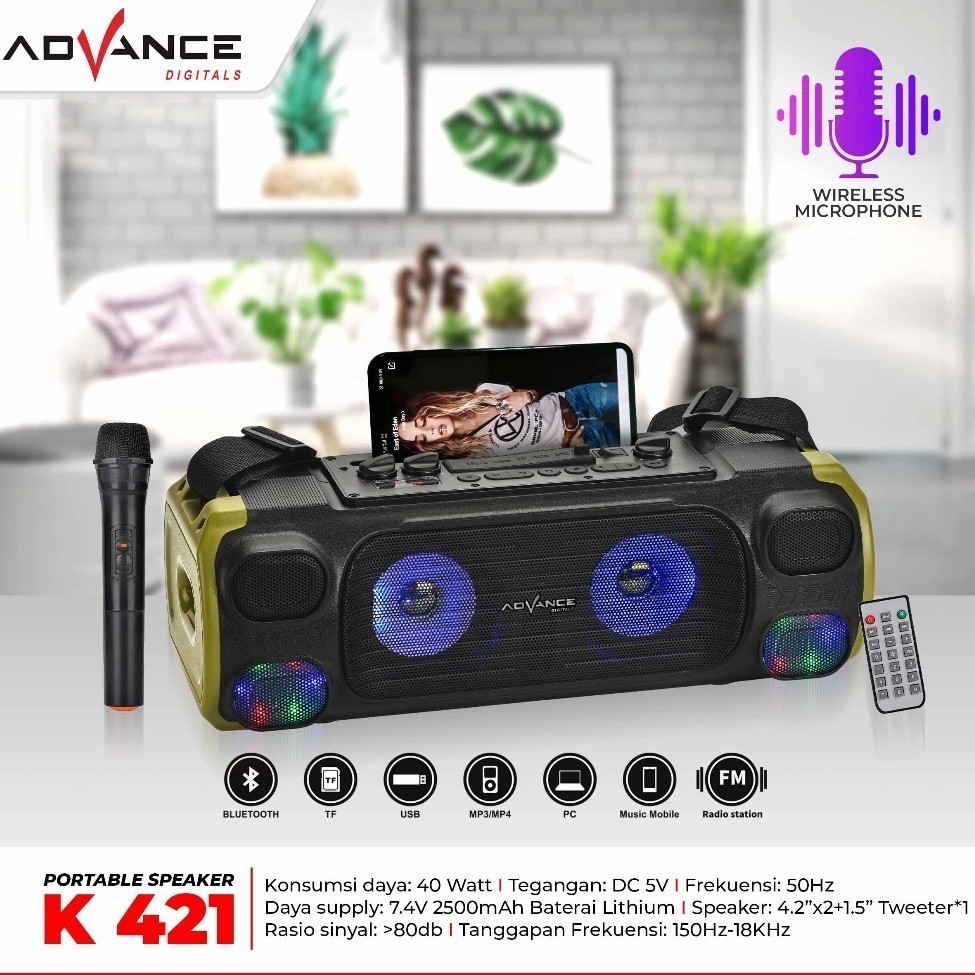 PORTABLE SPEAKER ADVANCE BLUETOOTH K421 Speaker Karaoke Advance K421