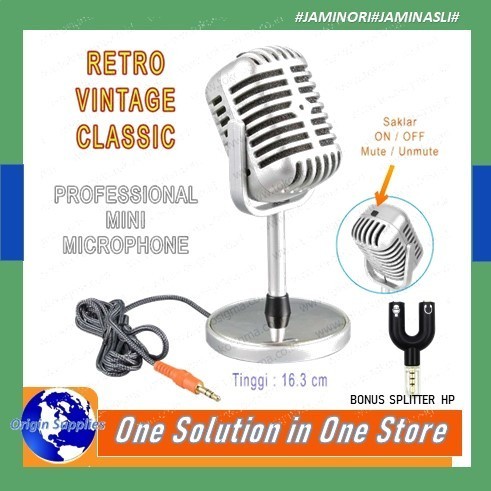 STANDING MIC MICROPHONE RETRO CLASSIC VINTAGE KLASIK JADUL 3.5mm TRS