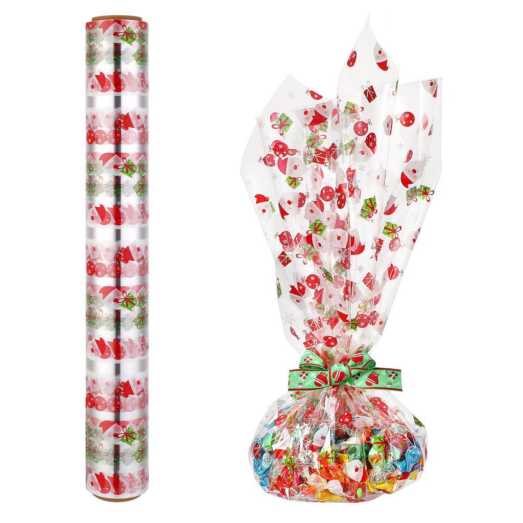 

Santa Claus Decorated Cellophane Bags Transparent Paper Wrap Bouquet Christmas Wrapping Clear Holiday