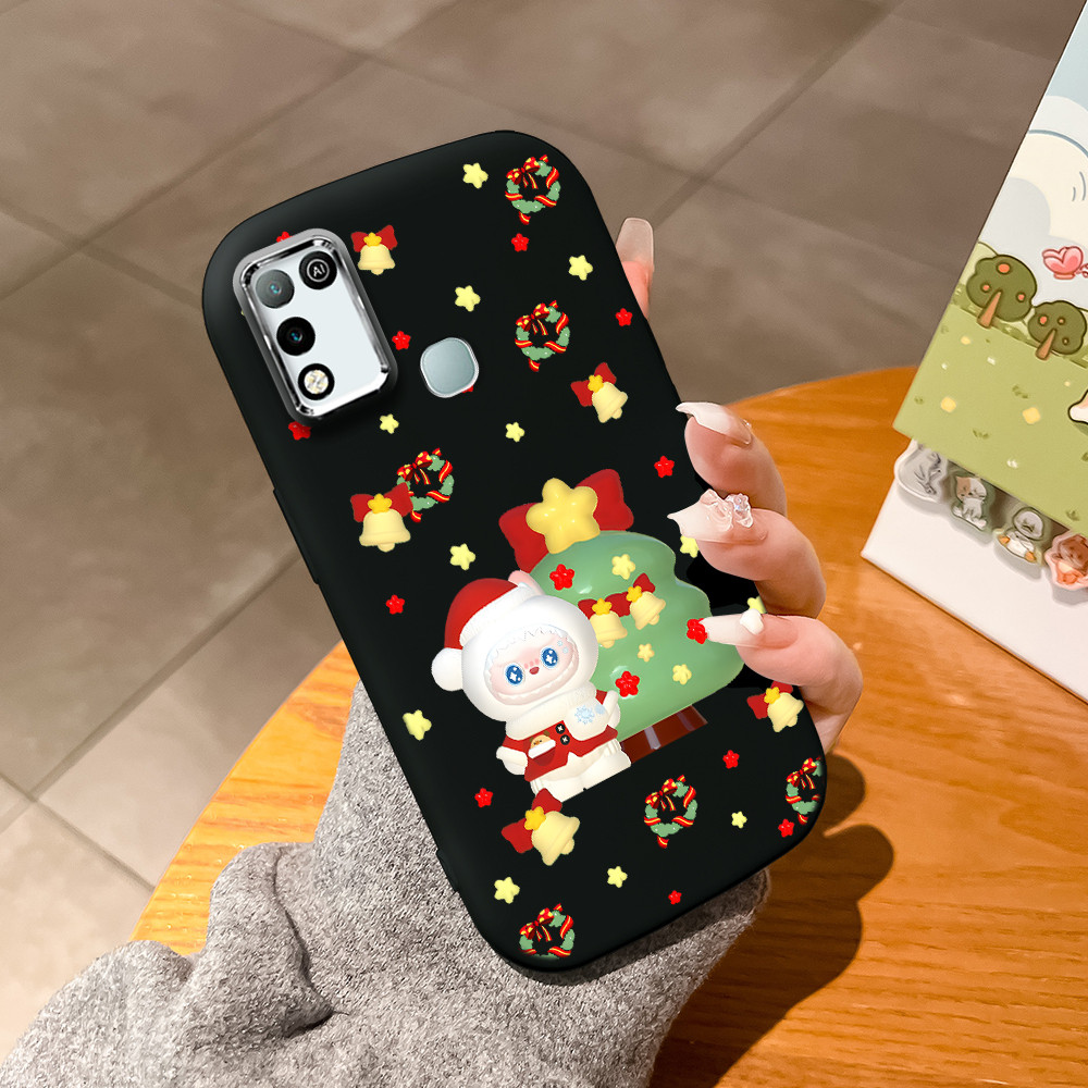 Infinix Hot 10 Play 11 Play Christmas Labubu Stars Pattern Silver Edge Lens Soft Silicone Phone Case