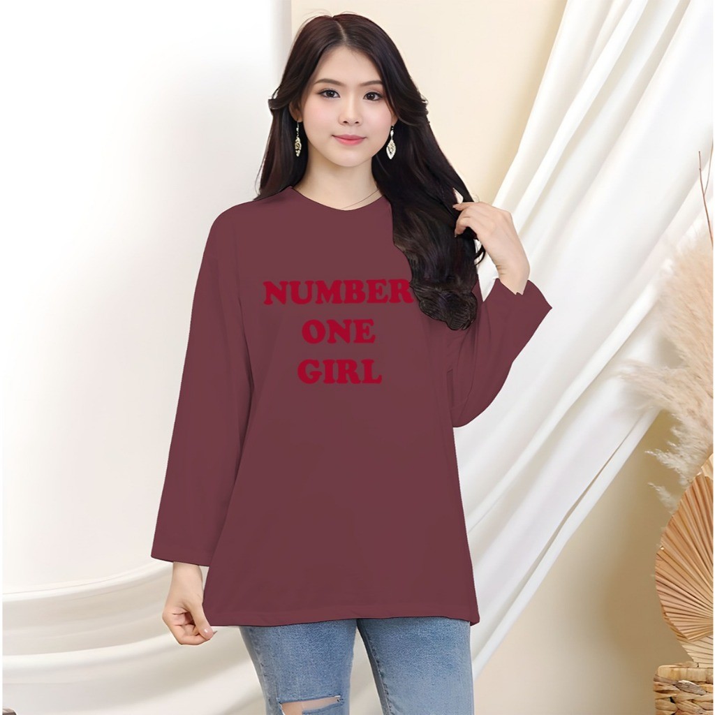 Kaos Oversize Wanita Lengan Panjang | Kaos Wanita Hijab Friendly - Motif Korean Style
