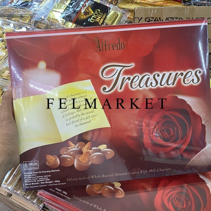 

Alfredo Treasure Almond Cokelat / Coklat Alfredo / Coklat Susu Isi Kacang Almond / 350 grm