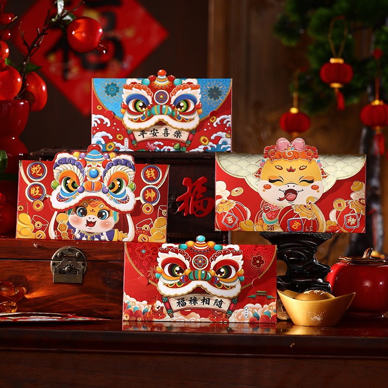 

4PCS 2025 ANGPAO IMLEK PANJANG ANGPAO IMLEK 2025 MOTIF ULAR BARONGSAI ANGPAO 3D IMLEK ISI 4PCS