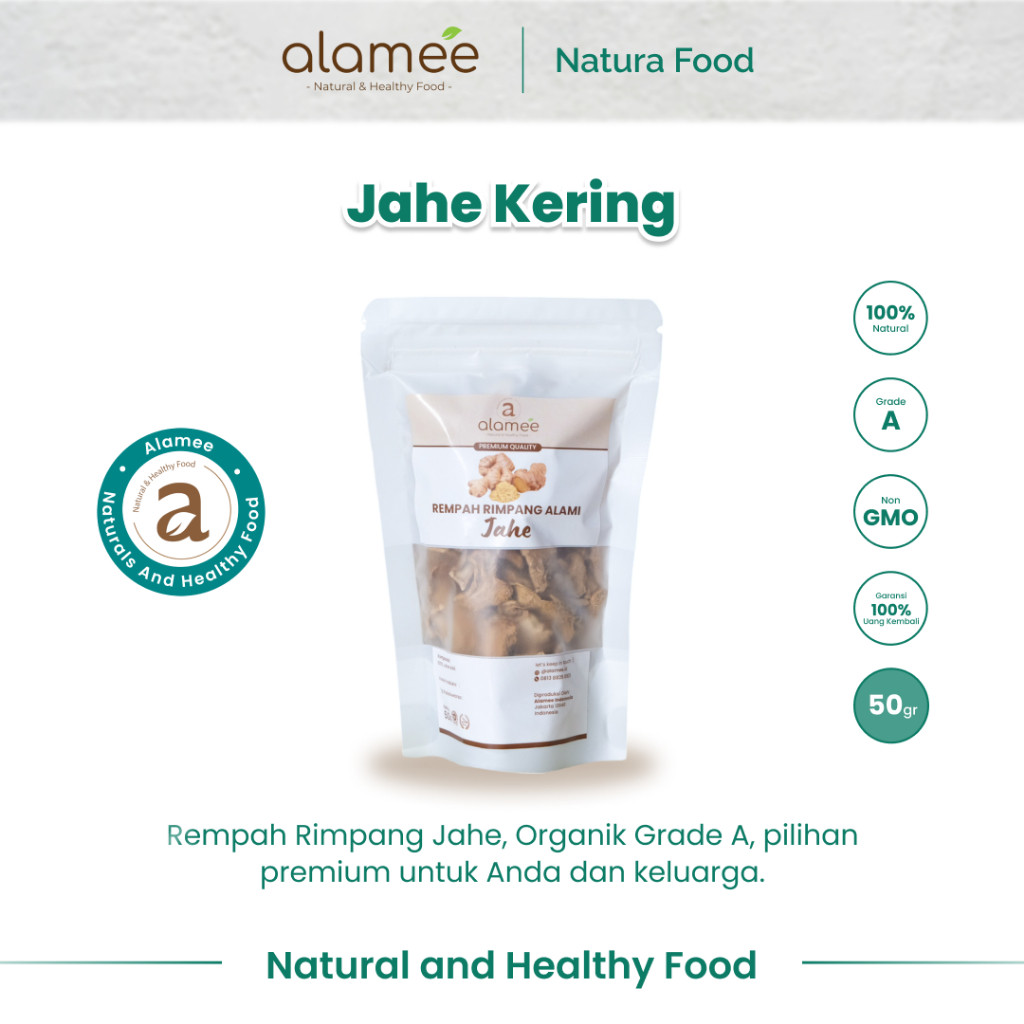 

ALAMEE Jahe Kering Iris Dried Ginger Rempah Rimpang Organik Alami Spice 50gr