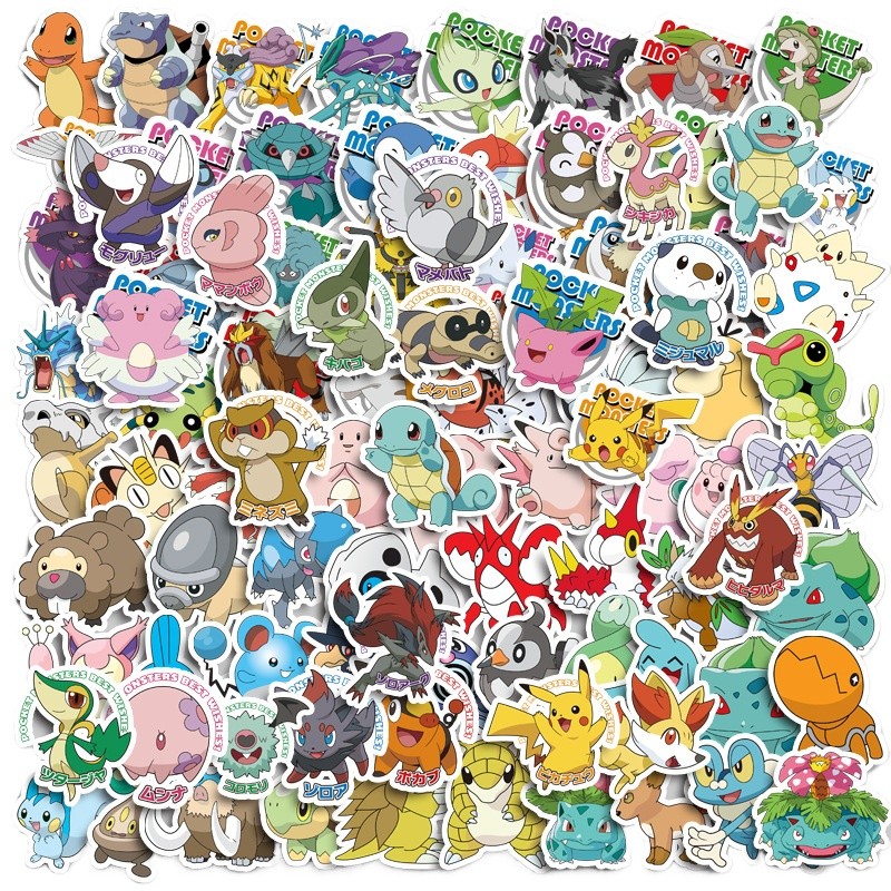 

50/100PCS Kawaii Pikachu Anime Pokemon Stickers for Laptop Suitcase Skateboard Guitar Phone Cartoon Sticker Kid Gift Toys