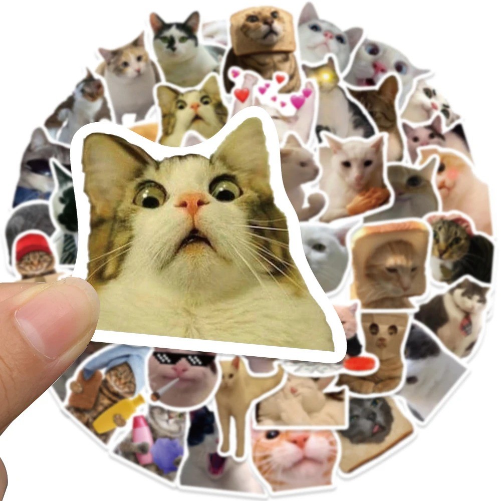 

50PCS Cute Cat Stickers Vinyl Waterproof Funny Cats Decals for Water Bottle Laptop Skateboard Scrapbook Luggage Kids Toys