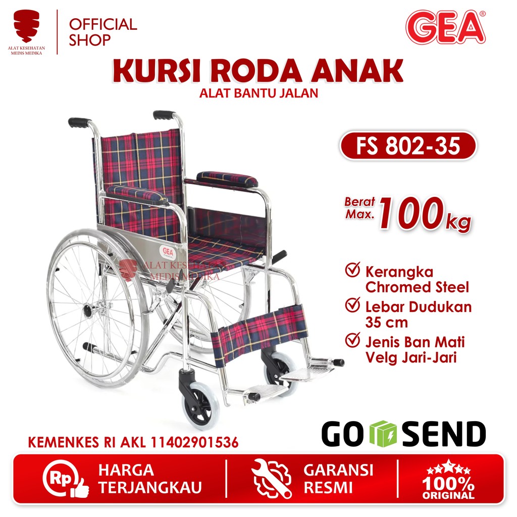 GOJEK ONLY GEA Kursi Roda Anak FS 802-35 Wheel Chair Child Ringan Medis