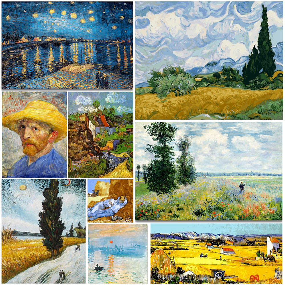 

Famous Artist Van Gogh Starry Sky Iris Flower Sunrise Landscape DIY 11CT Cross Stitch Embroidery Kits Sale