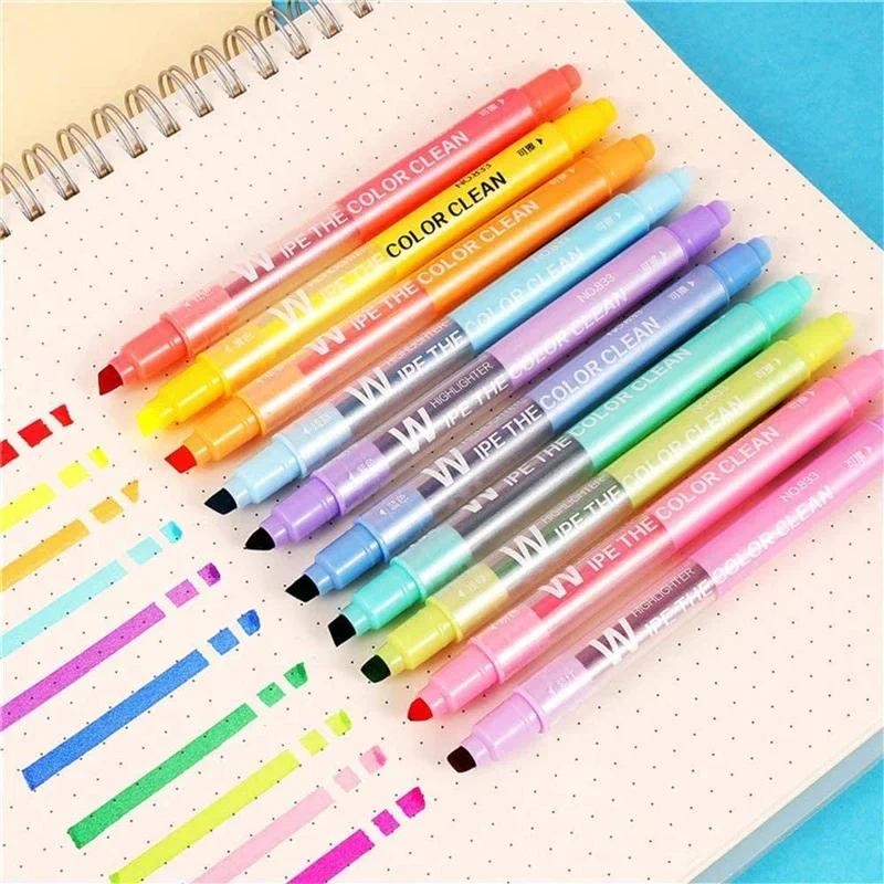 

10 Colors Erasable Highlighter Dual Tip Marker Pastel Fluorescent Pen Art Drawing Doodling School stationary Supplies