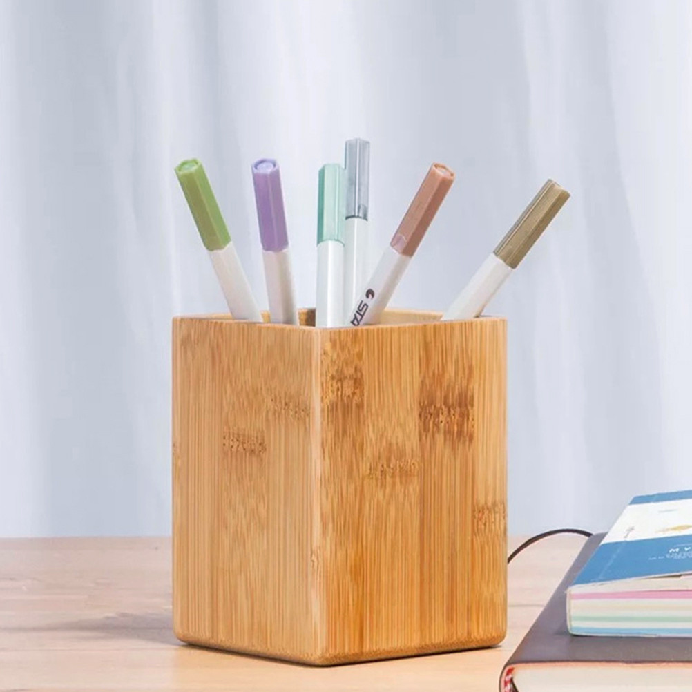 

Bamboo Pen Holders Pencil Storage Basket Makeup Brush Container Desktop Organizer School Office Stationery