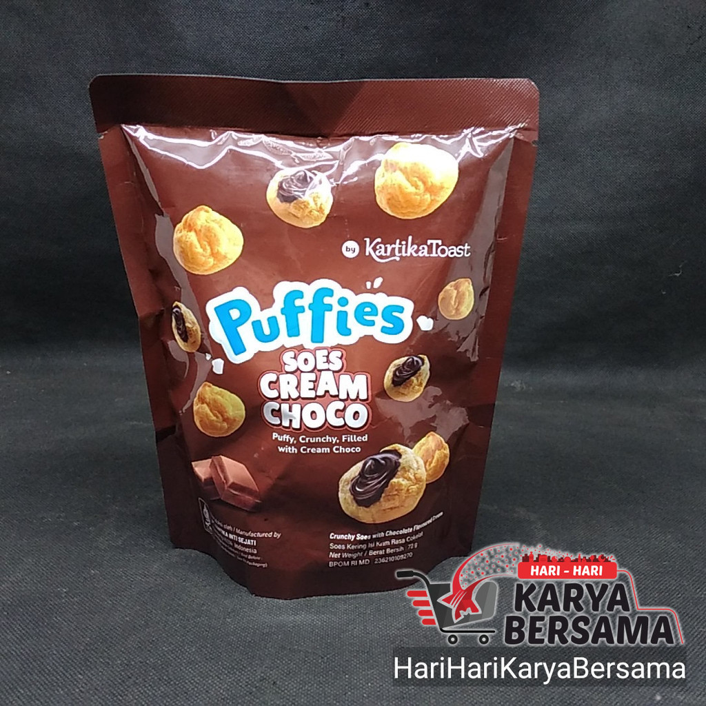 

MAKANAN RINGAN KARTIKA TOAST PUFFIES CRUNCHY SOES CREAM CHOCO POUCH 72GR