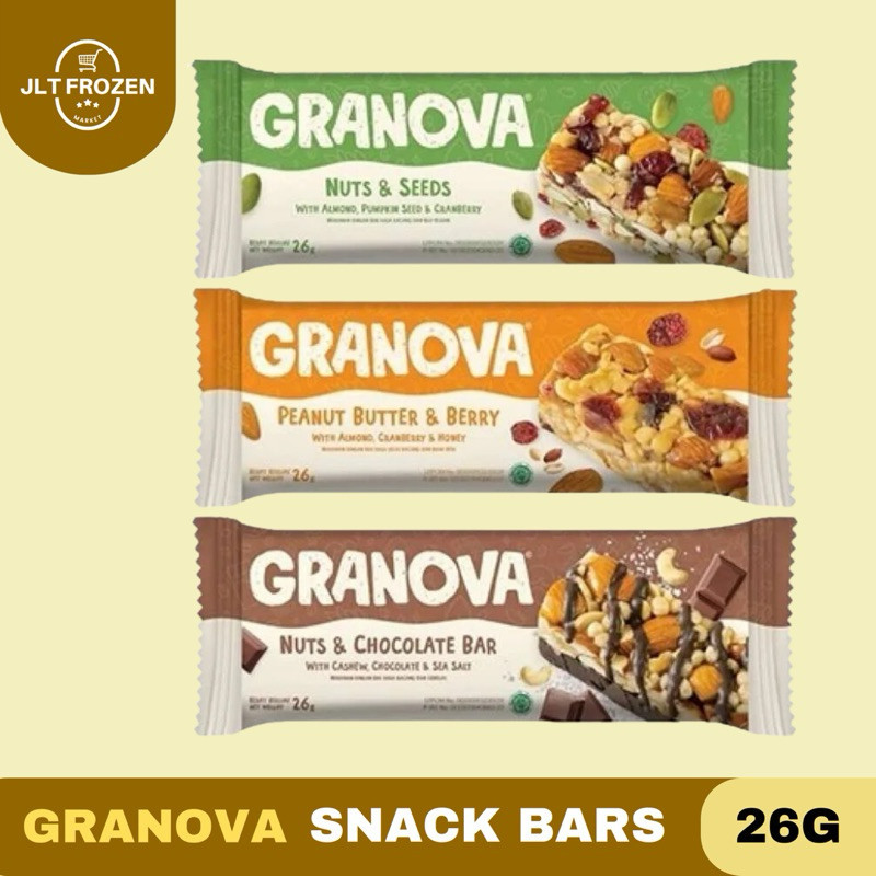 

Granova Snack Bar / Snackbar Sehat Snack Diet Sereal/ Granova Nuts & Seeds / Nuts & Chocolate / Peanut Butter & Berry Snackbar - 1pcs 26g