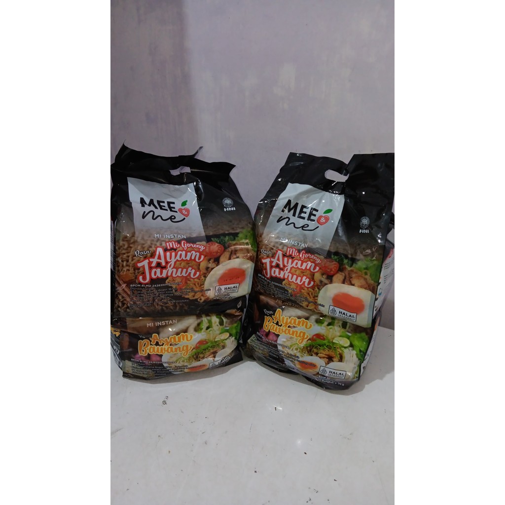 

Mee n me sehat HNI, mee n mee pouch isi 10pcs, mie instan sehat HNI, mie ayam bawang n mie ayam jamur