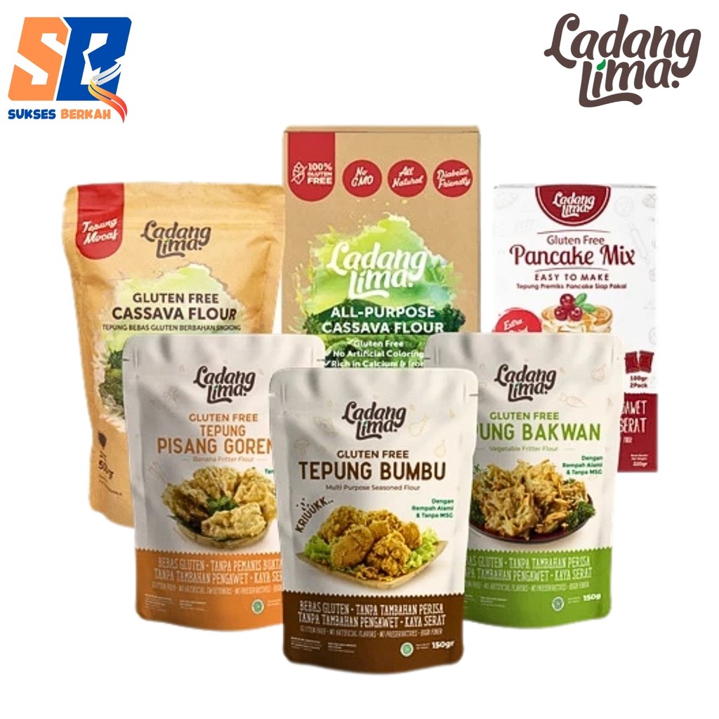 

Ladang Lima Tepung Bumbu Premix Gluten Free Singkong Pancake Pisang Bakwan Brownies