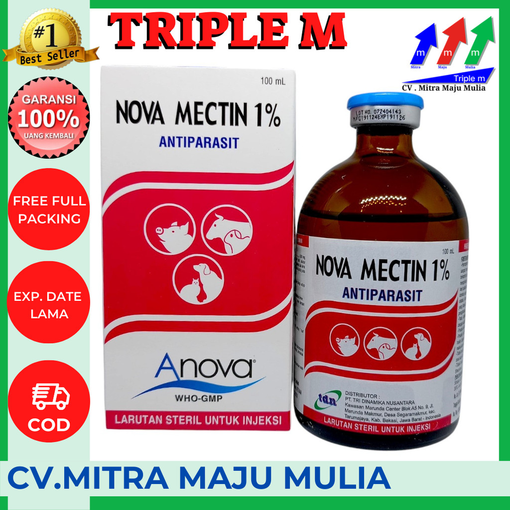 NOVA MECTIN 1% Triple M- Obat ANTIPARASIT (cacing/gudeg) pada HEWAN