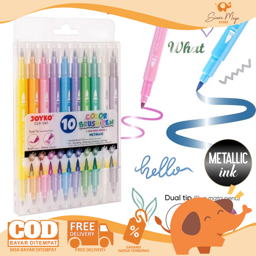 

JOYKO Color Brush Pen CLP-061 Dual Tip Marker - Spidol 10 Warna Metallic Mewarnai