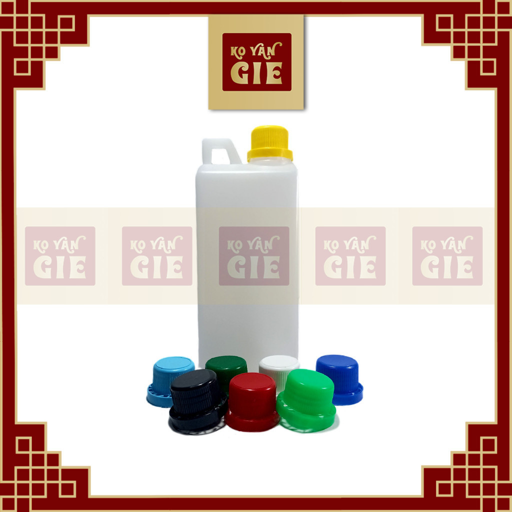 Jerigen 1 Liter Segel HDPE Natural Mulut Besar – Pilihan Tutup Warna Warni (1 Set)