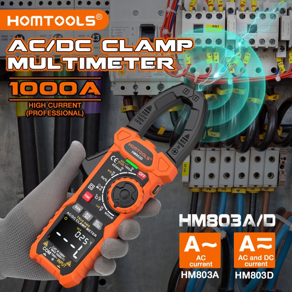 HOMTOOLS HM803/803A/D Meteran Klem Digital 1000V/1000A AC/DC True-RMS NCV Multimeter Meteran Arus Te