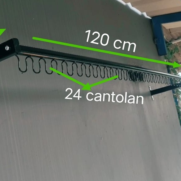 Jemuran baju dinding - jemuran-hitam, 1 baris-120cm