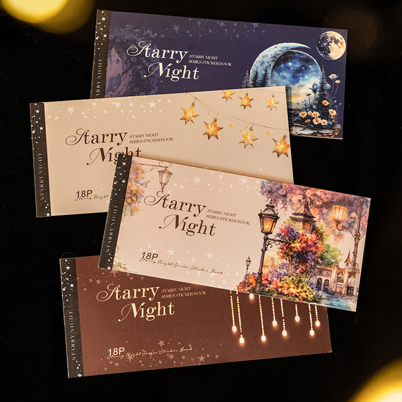 

4Style 18Pcs/bag Starry Night Series Large Size Die Cut Sticker Book DIY Handbook Material Phone Case Diary Decorative Stickers