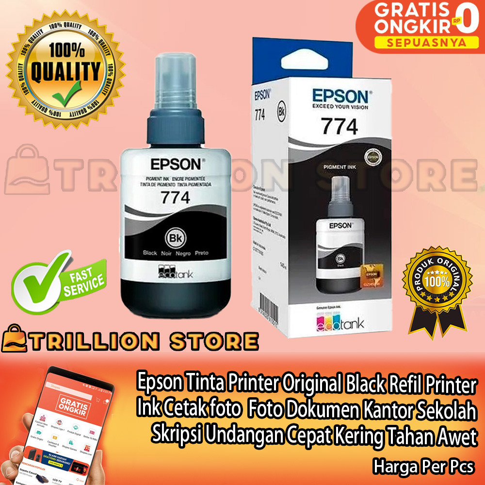 Epson Tinta Printer 774 Ori Original Ink Black Refill Compatible Scan M100 M105 M200 M205 L605 L655 