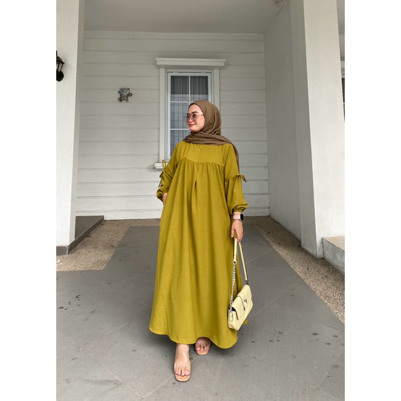 ADREENA HIJAB - ALIKA DRESS MUSLIMAH CRINCLE AIRFLOW PREMIUM LENGAN TALI BALON MEWAH