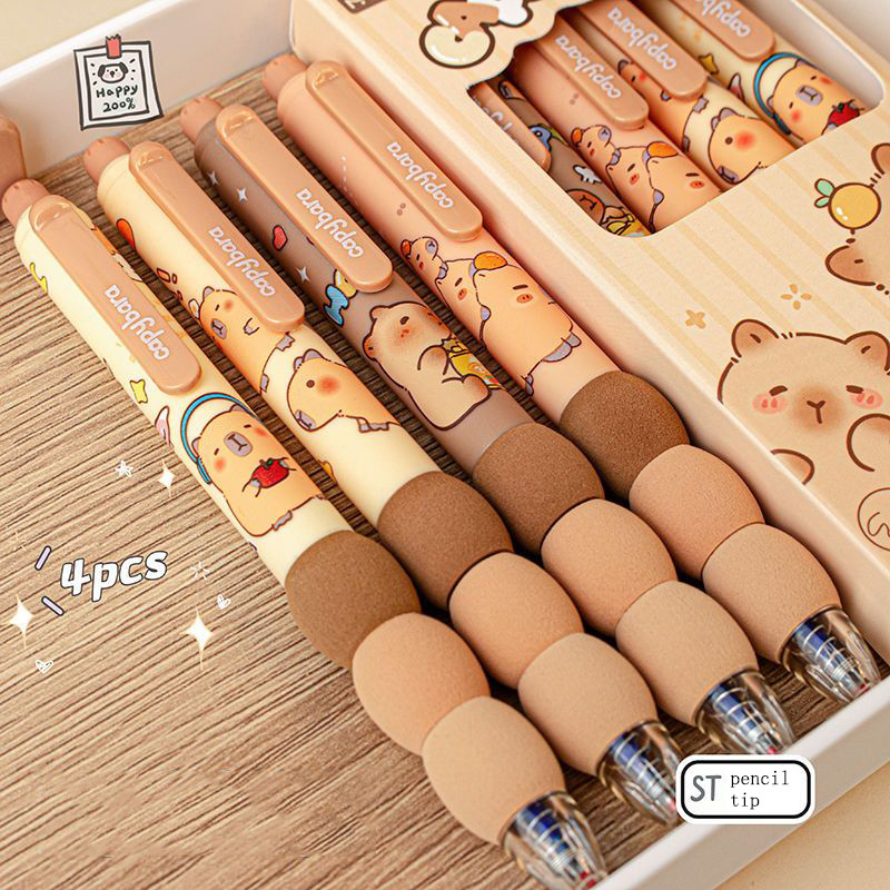 

Brown 4 Pcs Erasable Gel Pens Cartoon Retractable Erasable Pens Cute Capybara Pens 0.5mm Blue Ink Pen Office School Pens Women