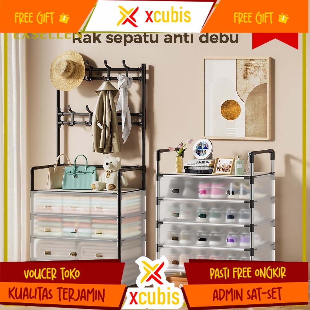 Rak Sepatu Tertutup Anti Debu Serbaguna Rak Gantungan Baju Stand Hanger Gantungan Baju Berdiri Rak B