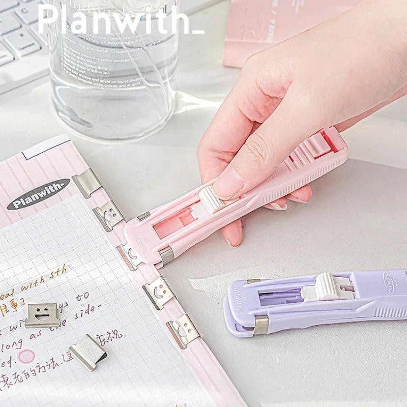 

1Pc Cute Candy Color Hand Push Punch-less Stapler Paper Binder Metal Clips Student Test Paper Office Documents Binding Supplies