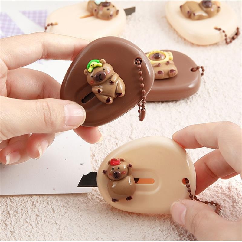 

Cute Capibara Cutter Mini Pocket Utility Knife Cartoon School Office Supplies Paper Cutting Tool Retractable Letter Opener