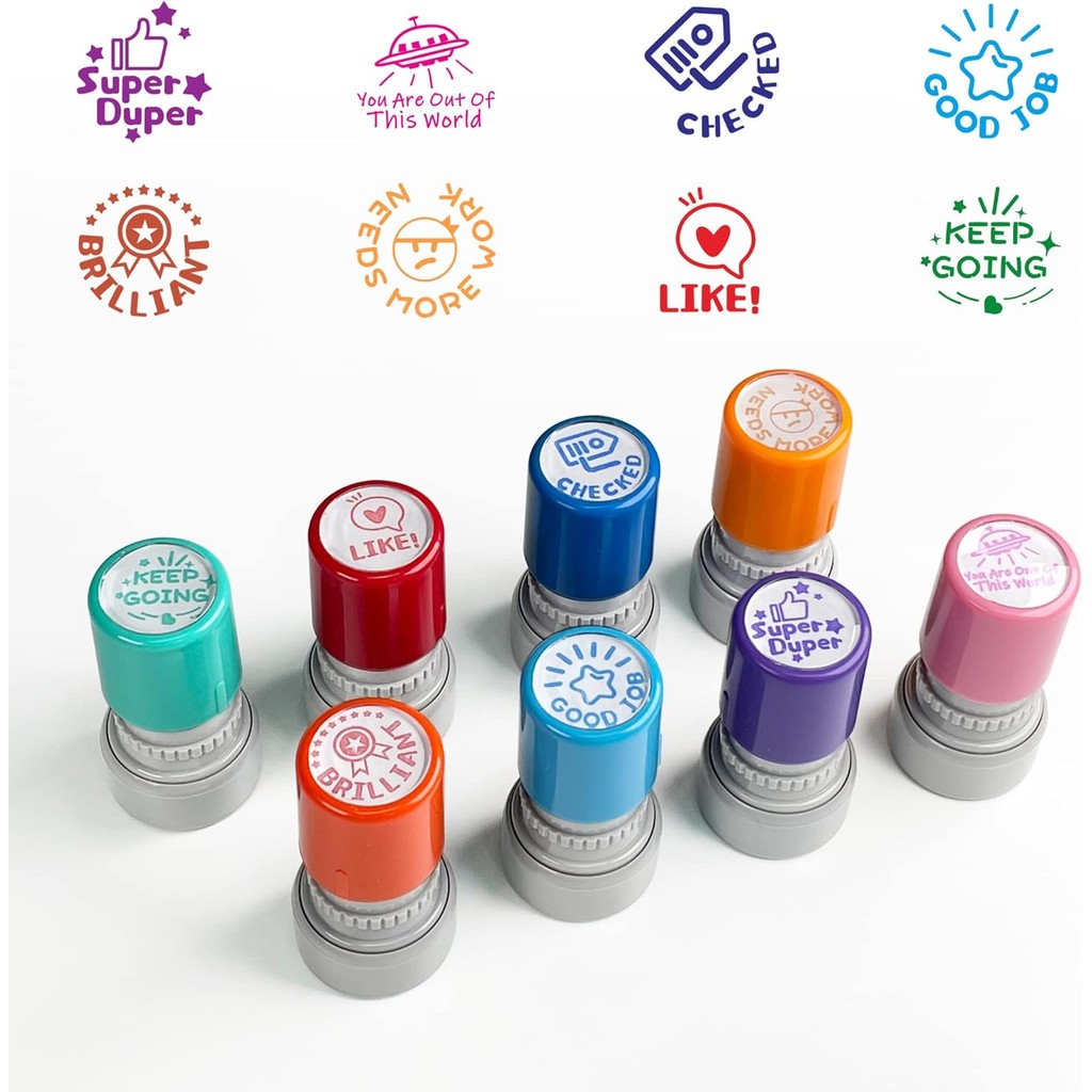 

Round Teacher Graduation Classroom Stamp, 8 Color Rubber Teacher Self-Ink Stamp Set, Homework Teacher Supplies