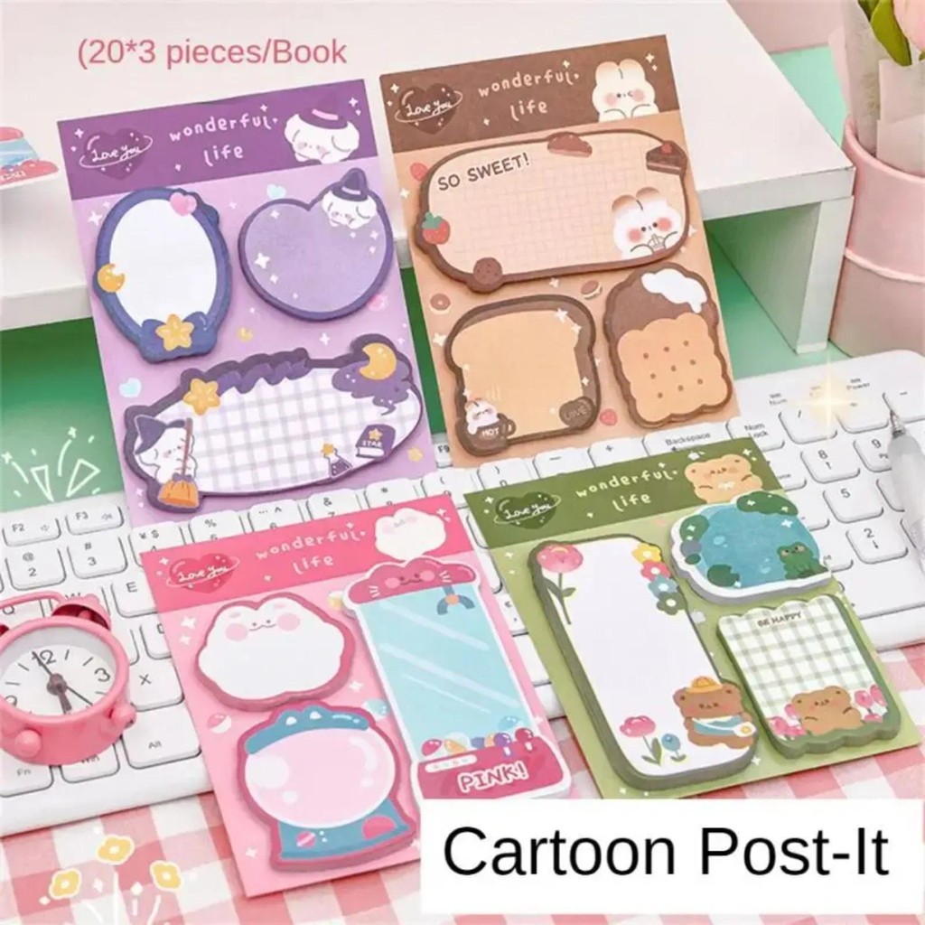 

60sheets Sticky Notes Cute Cartoon Colorful Memo Pad Kawaii Stationery Posted Tabs Its Memo Message Paper School Supplies