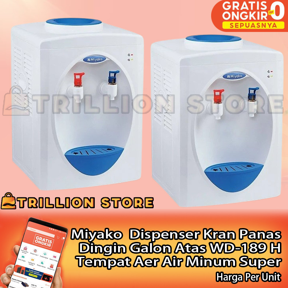 Miyako Mesin Dispenser Air Minum Panas Dingin Dua Kran Keran Wadah Tangki Galon Atas Aer Pilter Wate