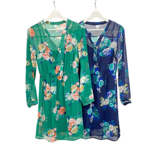 GARNESHOP  SALE DRESS MIDI LENGAN PANJANG MOTIF BUNGA  FASHION MUSLIM