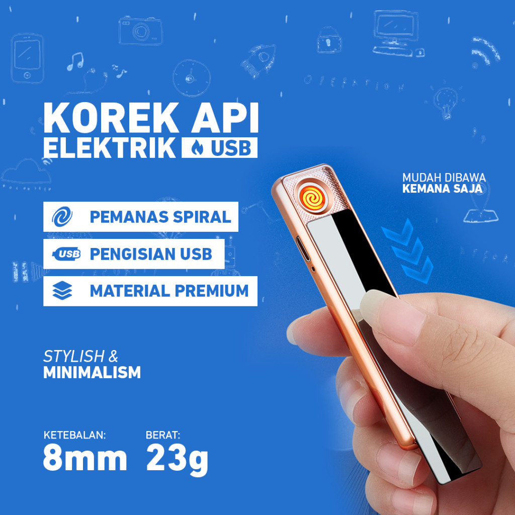 Korek Api Unik Elektrik USB Kecil Sliding | Korek Portable | Korek USB Elektrik Charge
