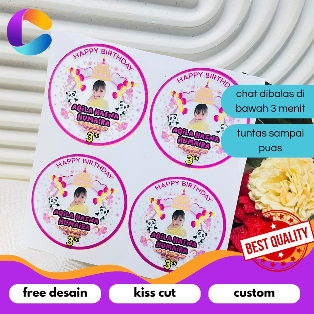 

Cetak INC 2-4 Vinyl Stiker Ulang Tahun Sticker Label Undang Happy Birthday Uk.Kecil Free Design