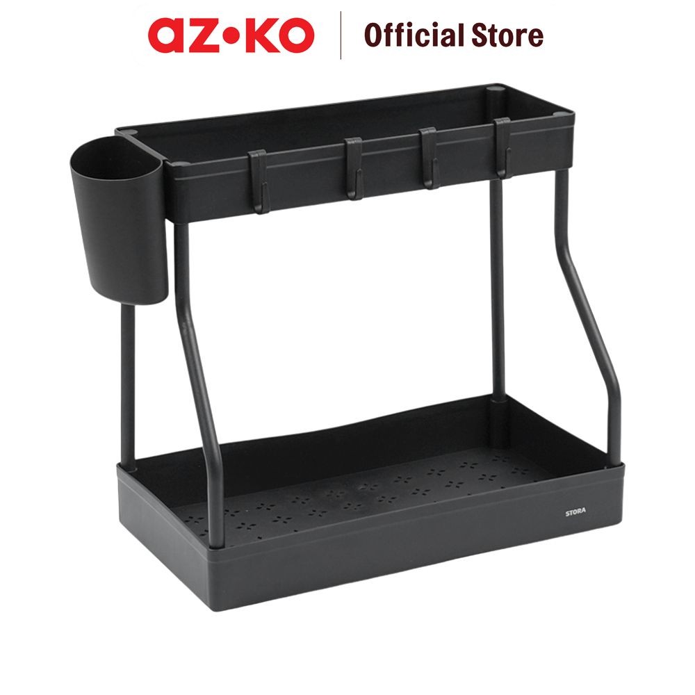 AZKO Stora Rak Bumbu Dapur 2 Tingkat Trape - Hitam Organizer Penyimpanan Toples Bumbu Serbaguna Spic