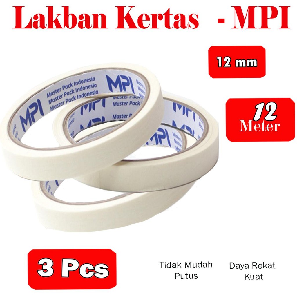 

[ 3 PCS ] Lakban Kertas UK 12 mm x 12 Meter / Mesking Tape - MPI