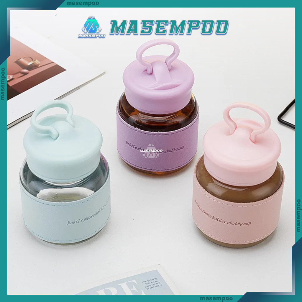 Botol Kaca CHUBBY 300ml Lengkap dengan Sleeve, Box, dan Stand HP – Cocok untuk Hadiah dan souvenir