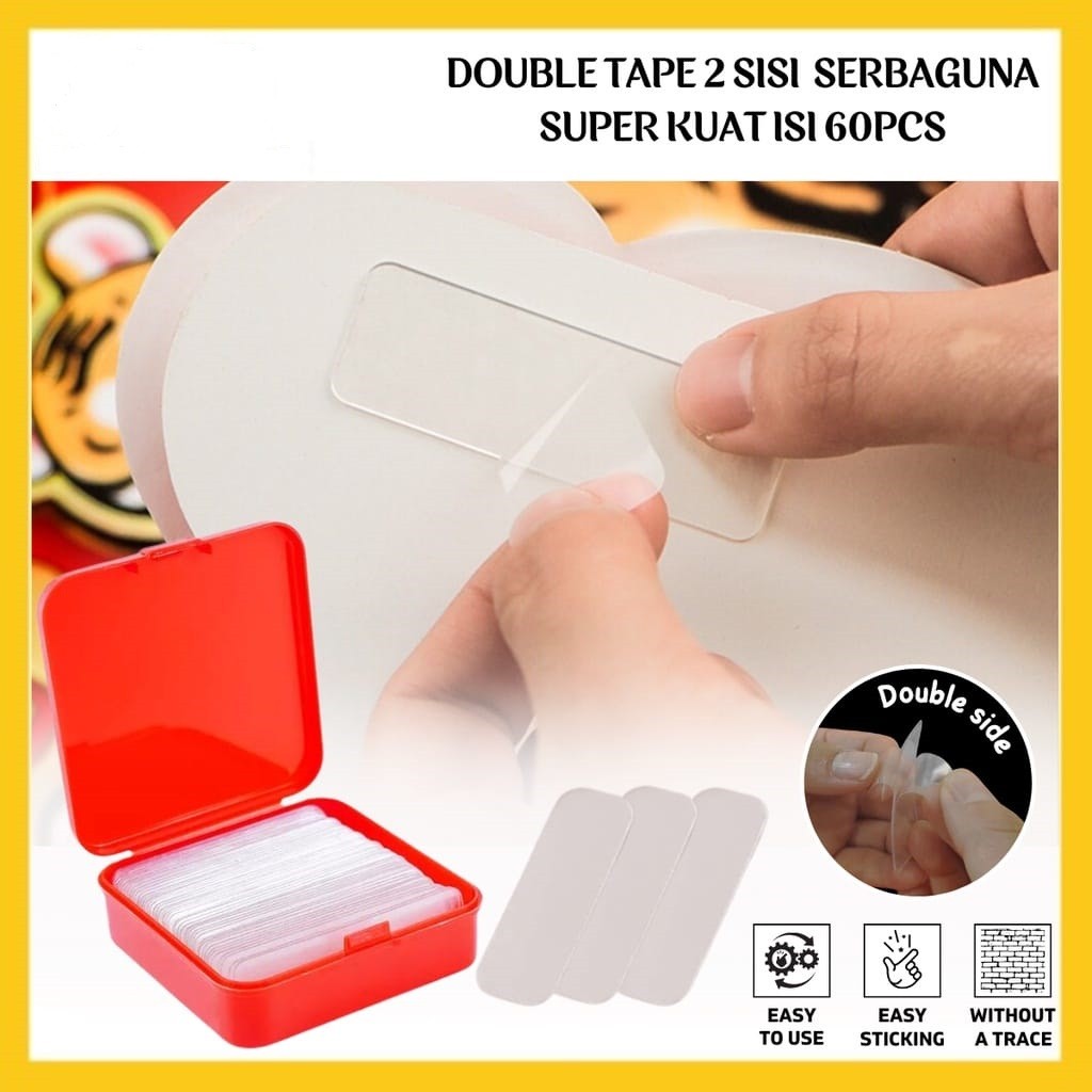 Stiker Double Tape Bening Dua Sisi Isi 60Pcs/Box | Solasi Perekat Serbaguna Super Kuat | Double Side