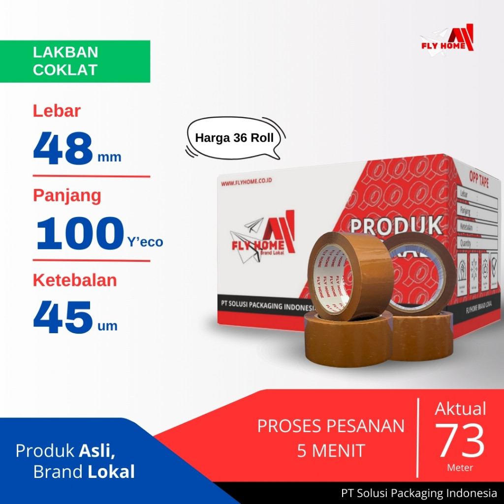 

Flyhome Lakban Coklat 100yard 48mm x 100yard 2Inchi 36 Roll Eco