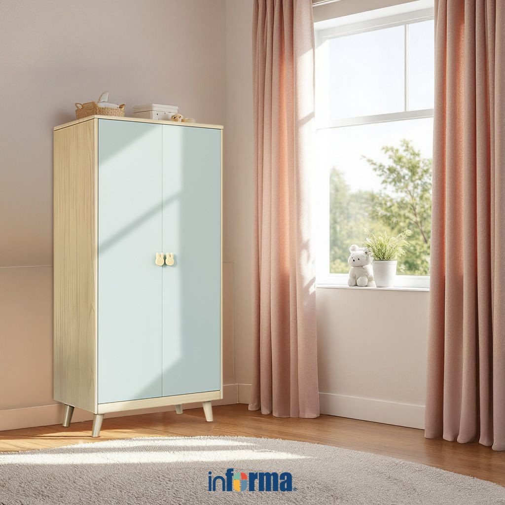 Informa Perry Lemari Pakaian Anak Metal 2 Pintu - Hijau Sage Wardrobe Storage Kabinet Tempat Simpan 