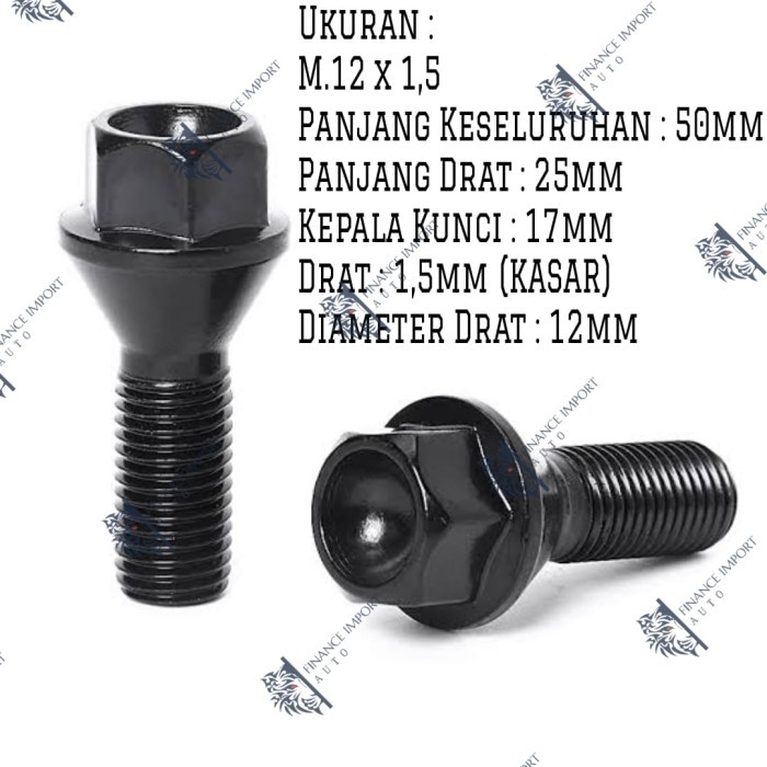 Baut Roda Standart BMW M12x1.5 E30 E34 E36 E39 E46 E90 E60 E84 Wheel Bolt BMW 36131095399