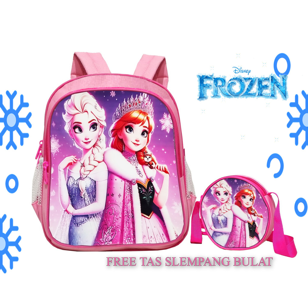 Tas Ransel Anak Perempuan Sekolah Karakter Frozen Ukuran Paud Tk Gratis Tas Slempang Bulat
