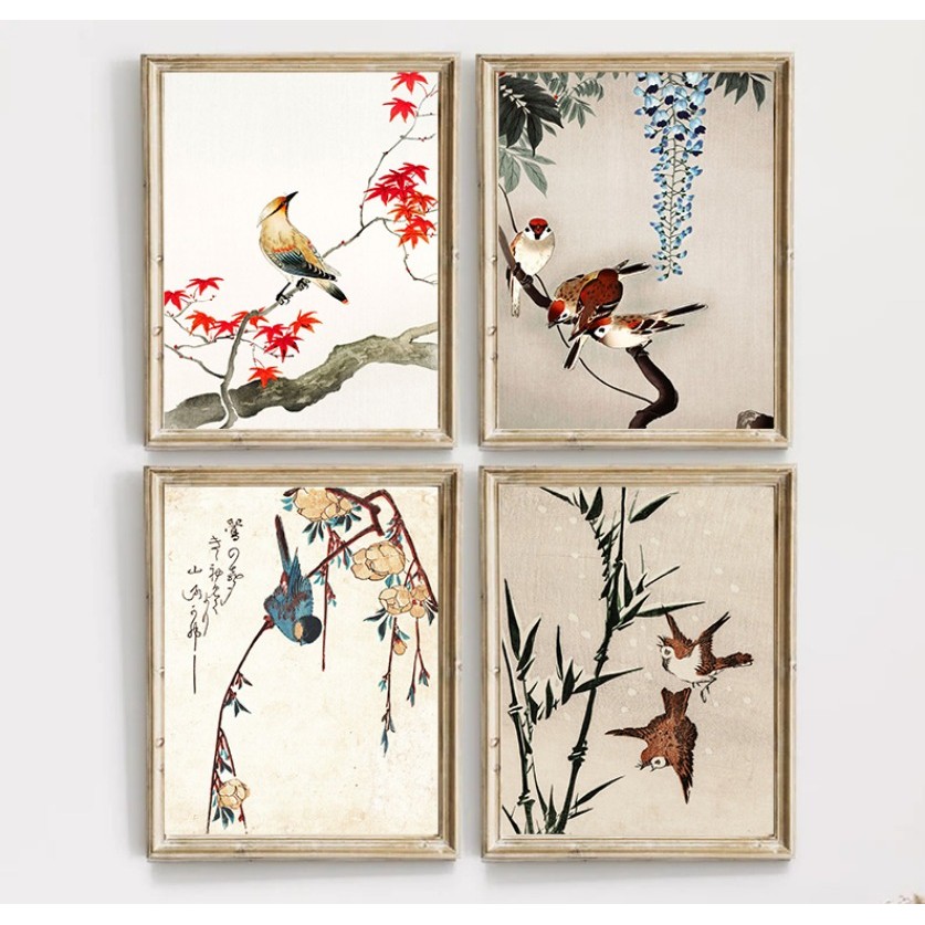 

Japanese Flower Botanical Bird Posters and Prints Canvas Printing Vintage Wall Art Picture for Living Room Home Decoration