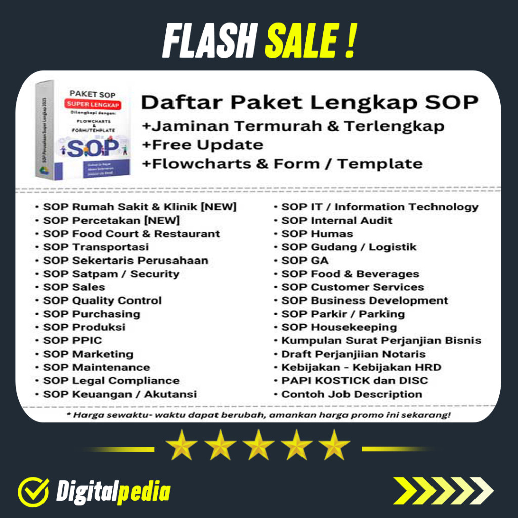 Bundle SOP Perusahaan Lengkap HR HRD GA Humas IT Sales Free Update Flowchart Form Template