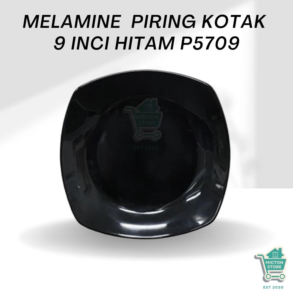 BUN STAR Premium Piring Kotak Hitam 9 Inch P5709 Piring Kotak Melamin Piring Persegi Melamin Wadah M