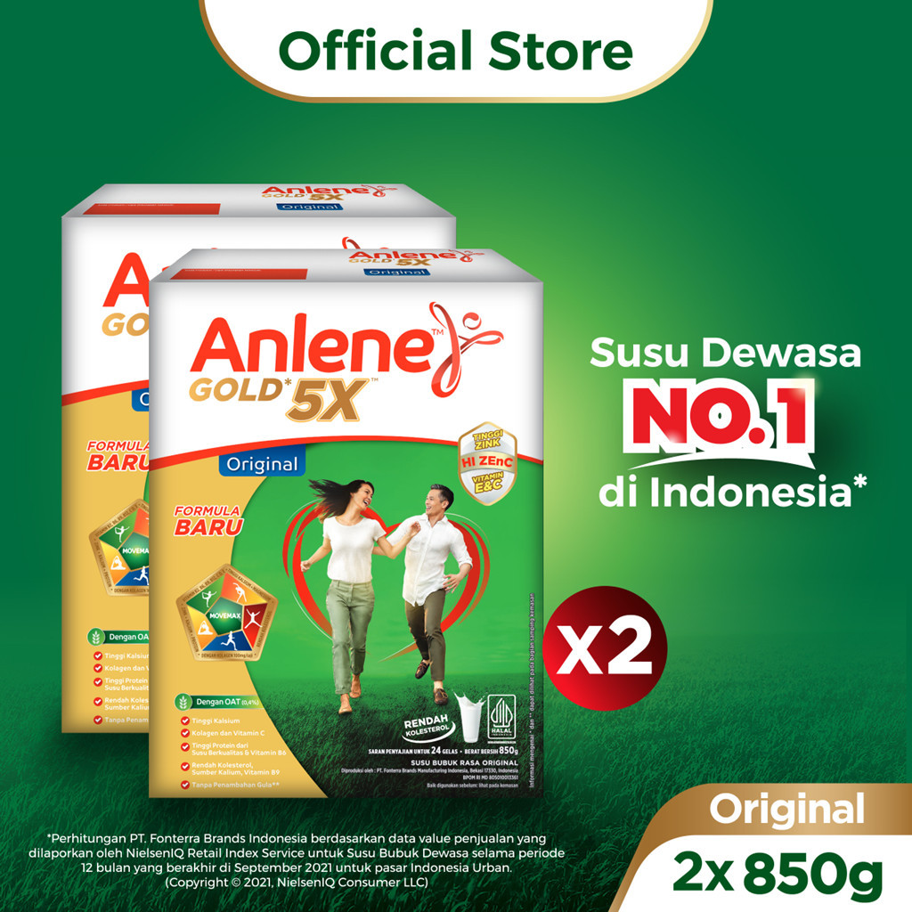 

Anlene Gold 5X Susu Bubuk Dewasa Original 2 x 850g - Nutrisi Tinggi Kalsium Untuk Tulang, Sendi, Dan Otot