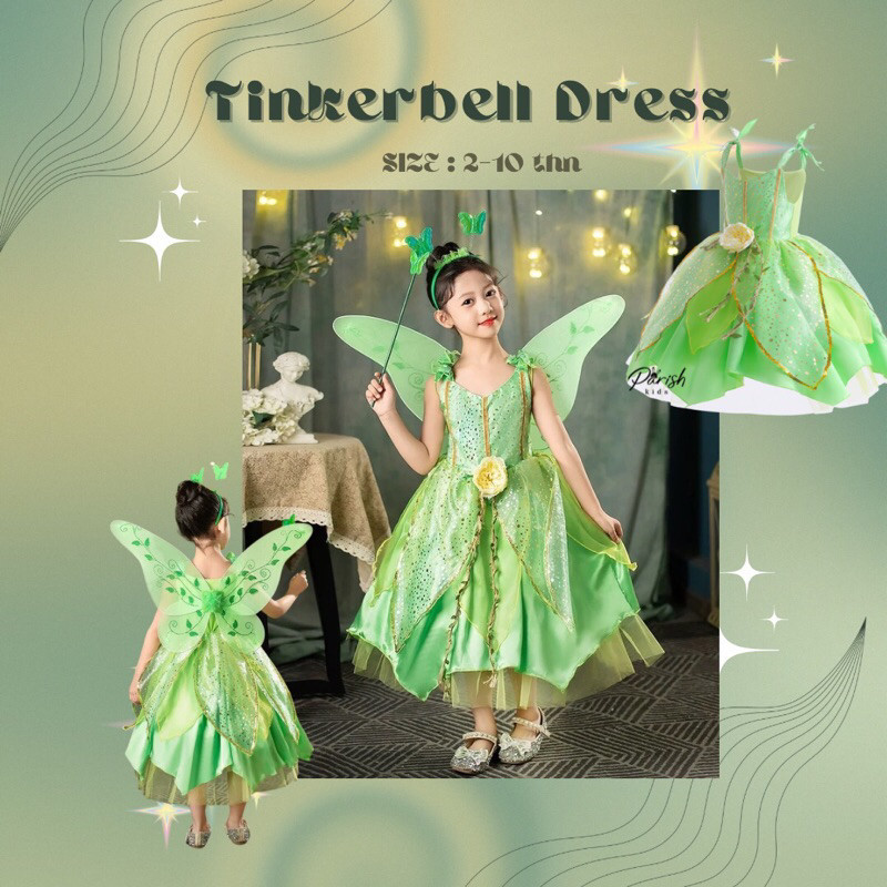 Parishkids Tinkerbell Green Dress Costume / Kartun Tinkerbell Dress Cosplay Anak Ulang Tahun